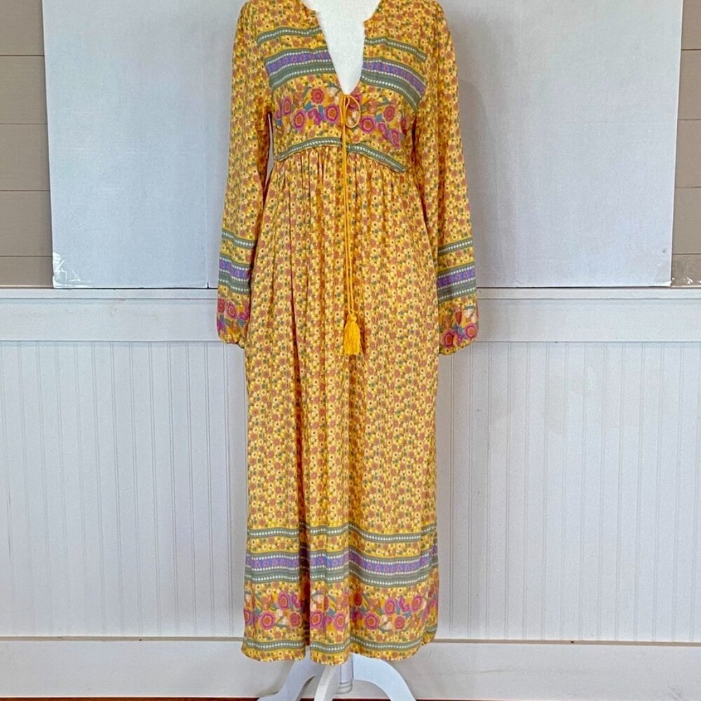 Boho Butter Yellow Mumu Maxi Dress Sz M
